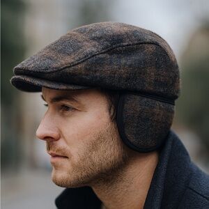 Stetson Wool Plaid Winter Ear Flap Cap Hat S/M Brown